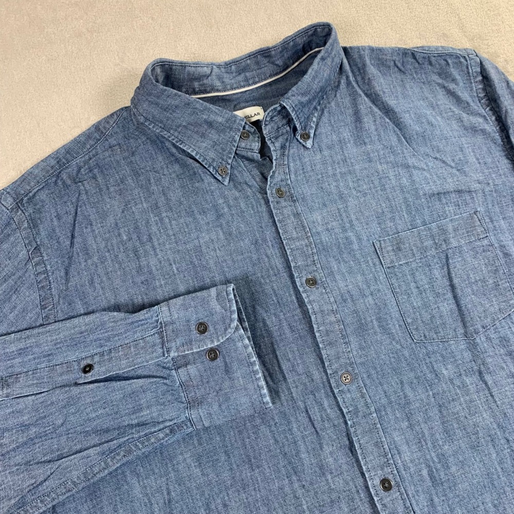 Peter Millar Button Down Shirt Mens XL Blue Cotton Blend Long Sleeve Chambray